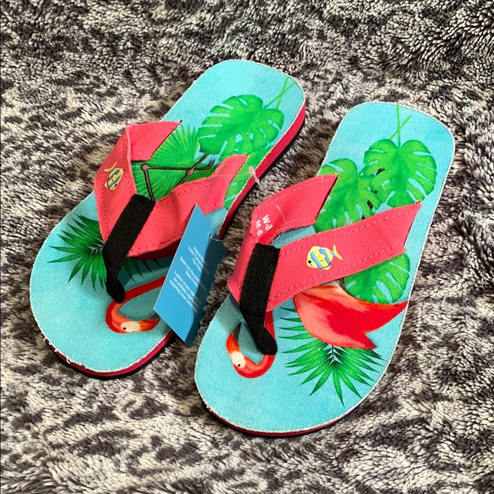 Beachcomber Blue Water Flamingo Flip Flops